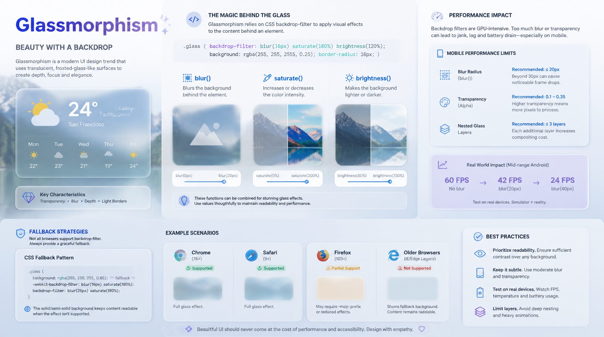 CSS backdrop-filter und Glassmorphism — blur, saturate, Performance