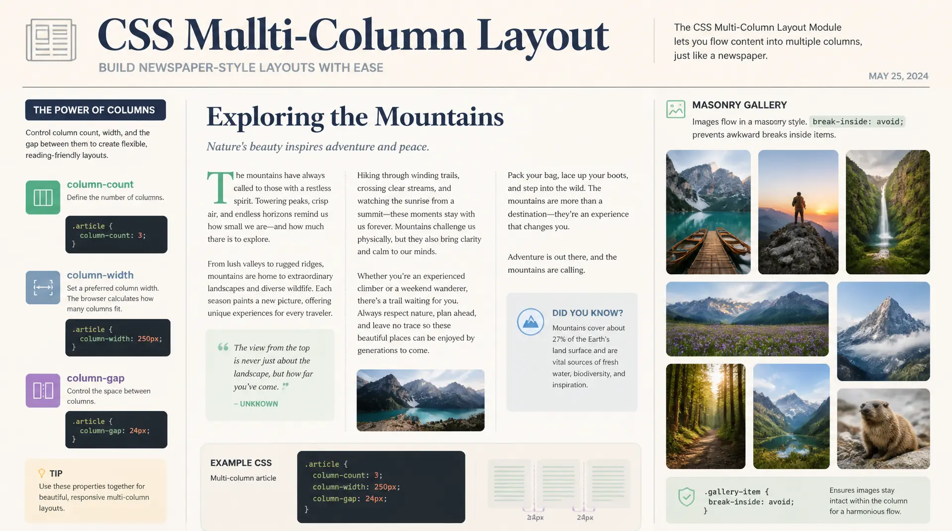 CSS Multi-Column Layout: column-count, column-width und Zeitungslayout