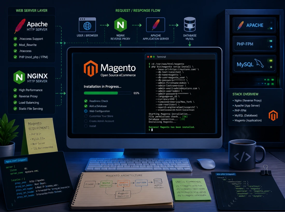 Magento installieren – Vollständige Anleitung (Apache, Nginx, Composer)