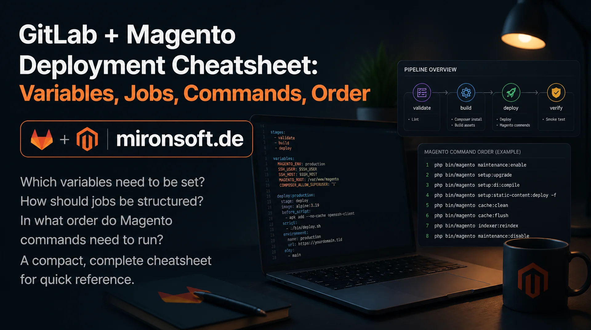 GitLab + Magento Deployment Cheatsheet: Variablen, Jobs, Kommandos, Reihenfolge