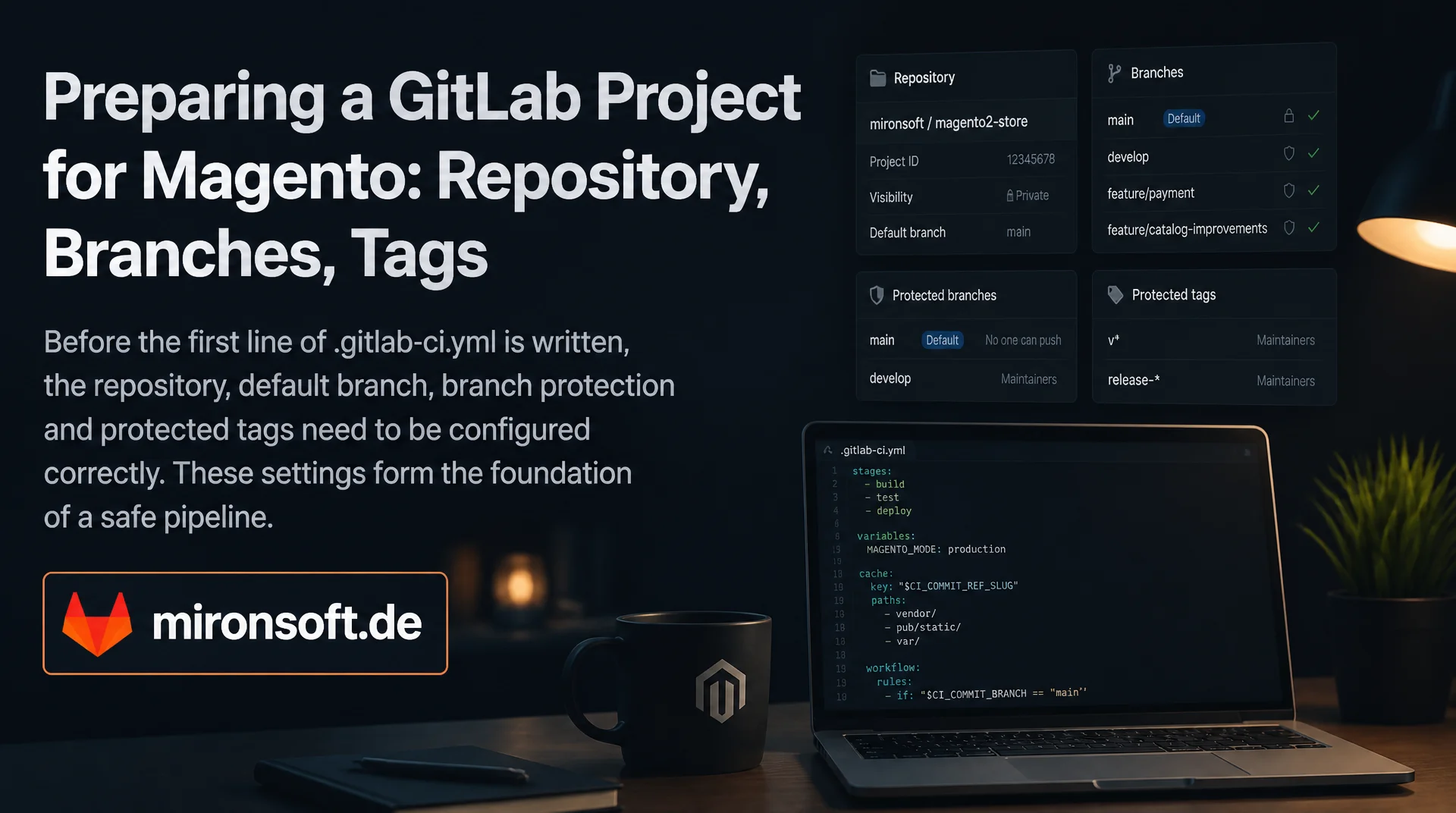 GitLab Projekt für Magento vorbereiten: Repository, Default Branch, Branch Protection, Tags