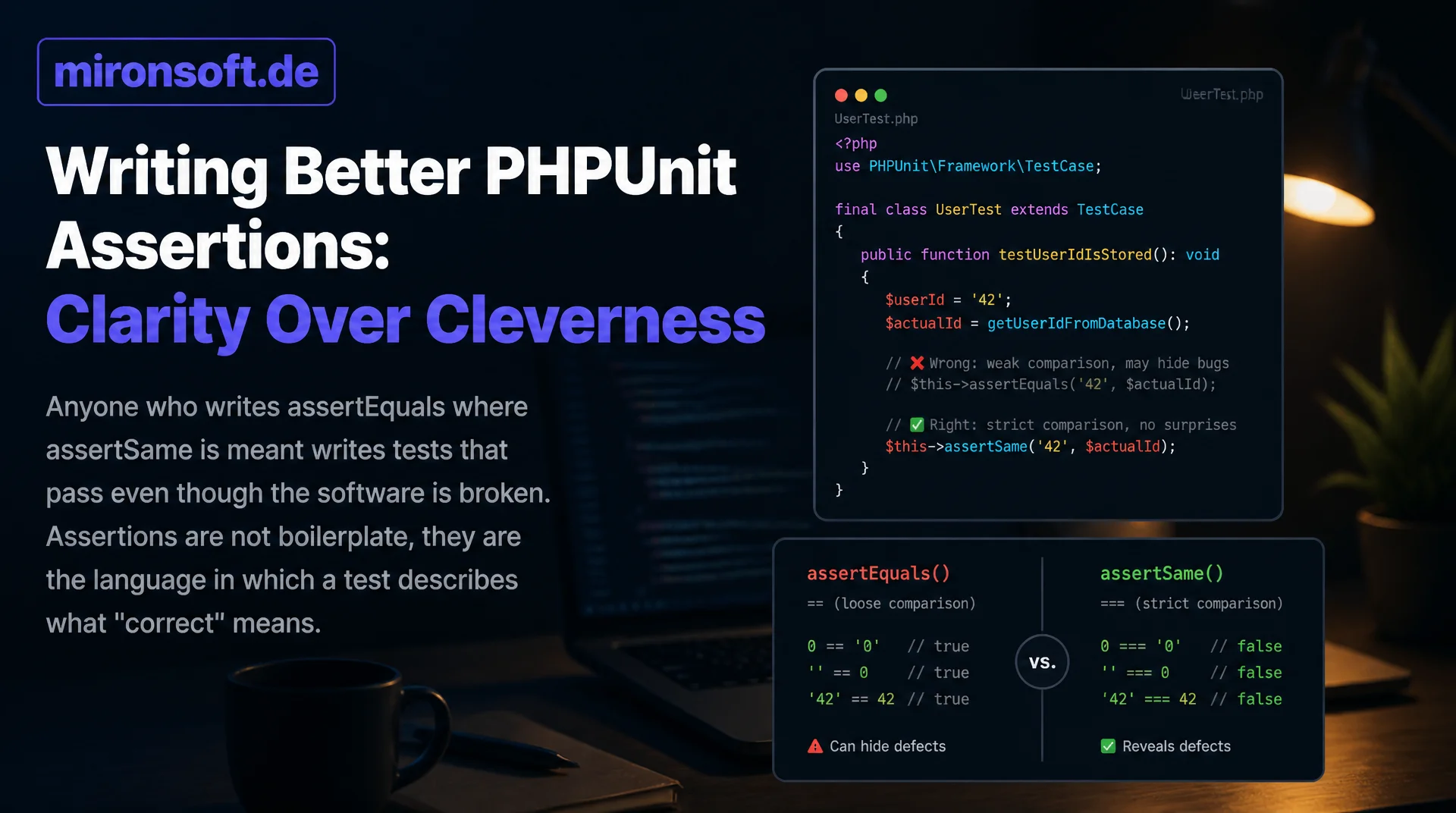 Bessere PHPUnit-Assertions schreiben: Klarheit vor Cleverness