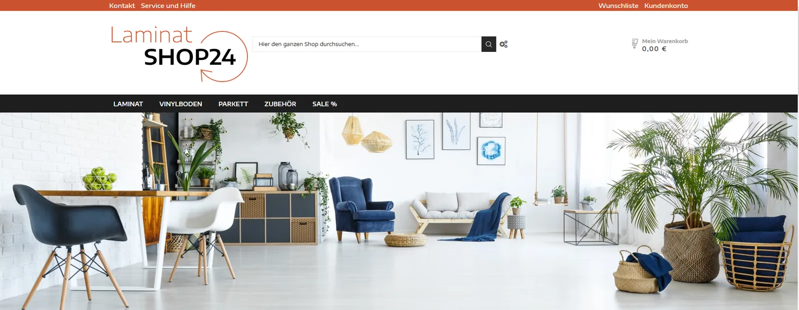 Laminat Shop 24: Magento 2 Shop mit eigenem Template und Funktionen für Bodenbeläge