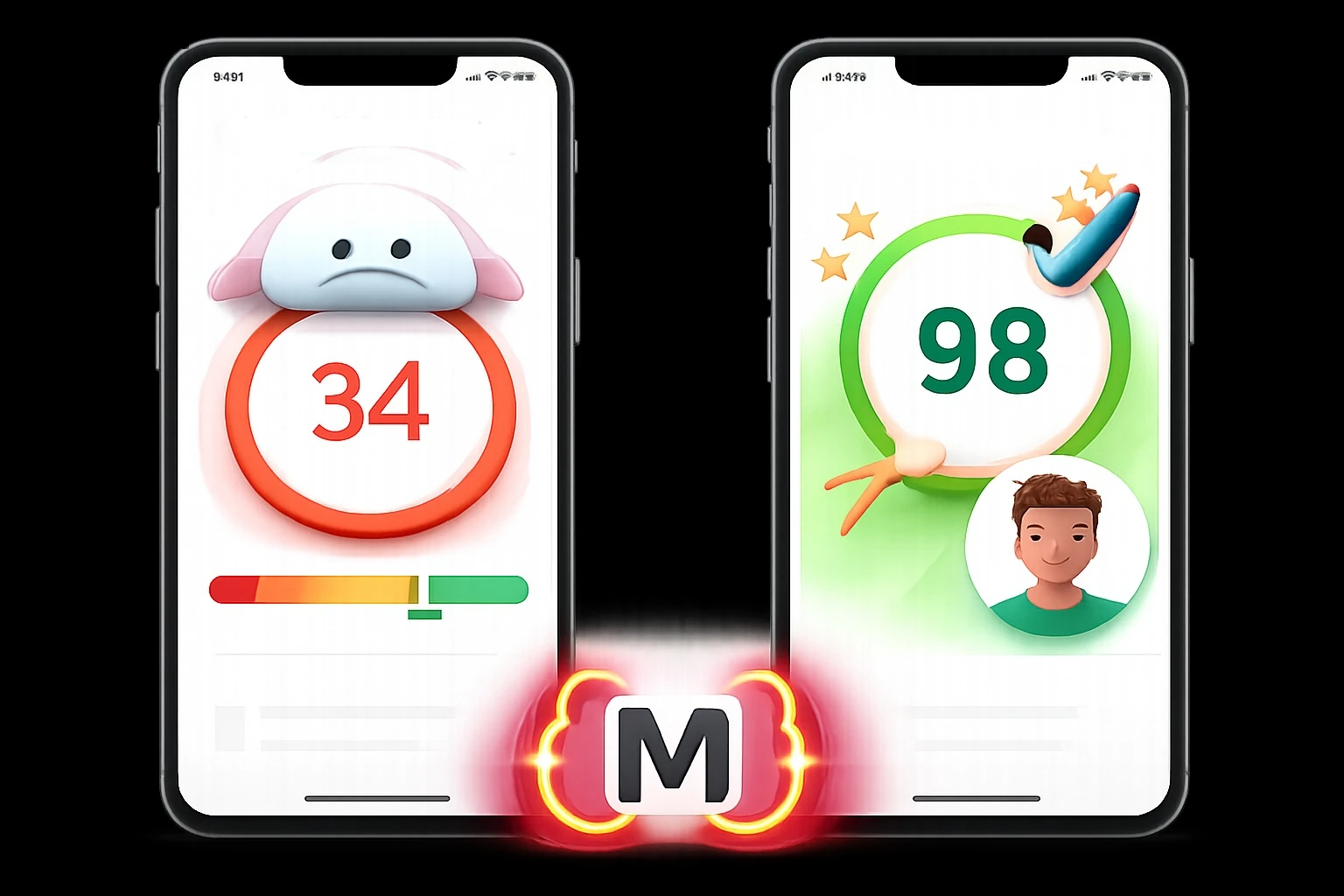 Vorher-Nachher Vergleich PageSpeed Score